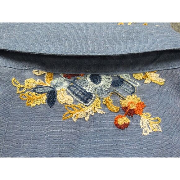 Figueroa Flower Top Women 2X Anthropologie Estilo Blue Gauze Embroidered Floral - Picture 7 of 16